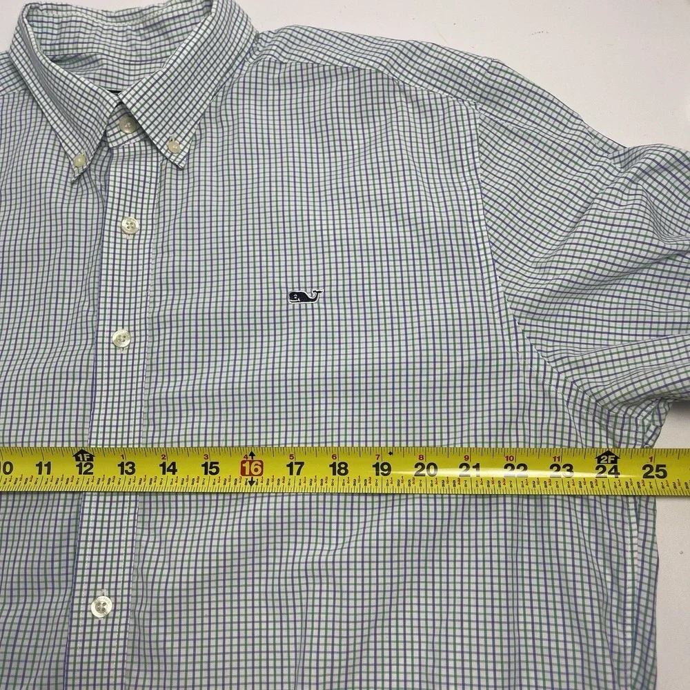 Vineyard Vines Men's XL White Green Purple Plaid Slim Fit Whale Checkered